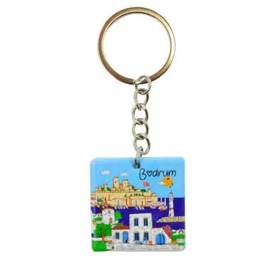 Bodrum Themed Customised Uv Printed Plastic Base Round Keyring 40x108 mm - Standart