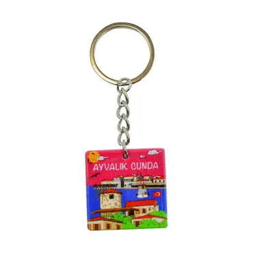 Cunda Themed Customised Uv Printed Plastic Base Round Keyring 40x108 mm