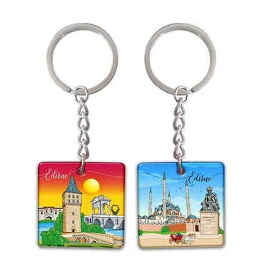 Edirne Themed Customised Uv Printed Plastic Base Round Keyring 40x108 mm