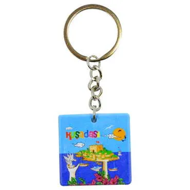 Toptan Kuşadası Temalı Uv Baskılı Kare Anahtarlık 40x108 mm