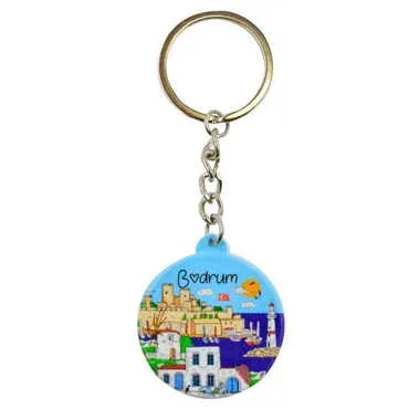 Bodrum Themed Customised UV Printed Plastic Base Square Keyring 38x100 mm - Standart