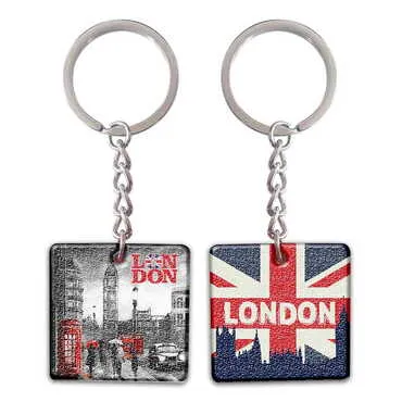 Toptan Londra Temalı Uv Baskılı Kare Anahtarlık 38x100 mm
