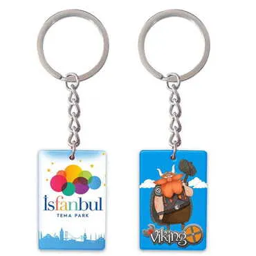 Theme Park Themed Customised UV Printed Plastic Base Rectangle Keyring 31x106 mm