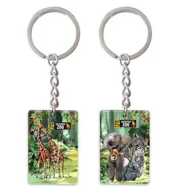 Zoo Themed Customised UV Printed Plastic Base Rectangle Keyring 31x106 mm