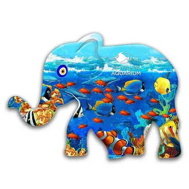 Aquapark Themed Customised UV Printed Plastic Base Elephant Shaped Fridge Magnet 86x62 mm