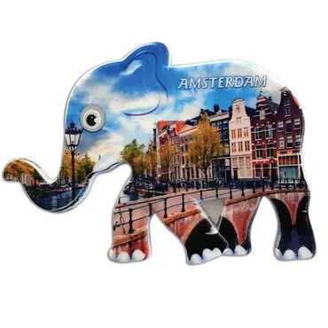 City Themed Customised UV Printed Plastic Base Elephant Shaped Fridge Magnet 86x62 mm