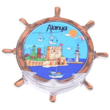Toptan Alanya Temalı Uv Baskılı Dümen Şekilli Magnet 82x82 mm
