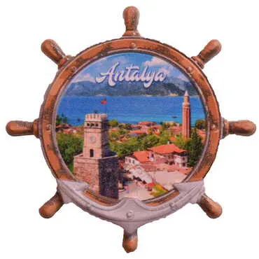 Toptan Antalya Temalı Uv Baskılı Dümen Şekilli Magnet 82x82 mm