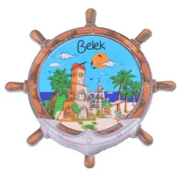 Belek Themed Customised UV Printed Plastic Base Marin Rudder Shaped Fridge Magnet 82x82 mm