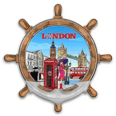 London Themed Customised UV Printed Plastic Base Marin Rudder Shaped Fridge Magnet 82x82 mm - Standart