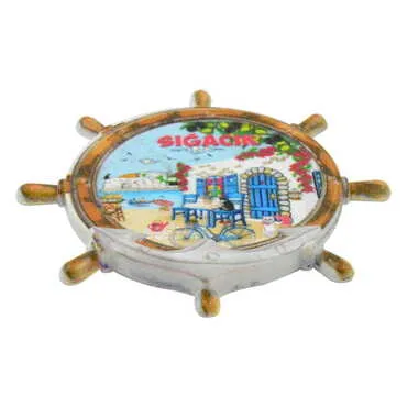 Sığacık Themed Customised UV Printed Plastic Base Marin Rudder Shaped Fridge Magnet 82x82 mm - 2