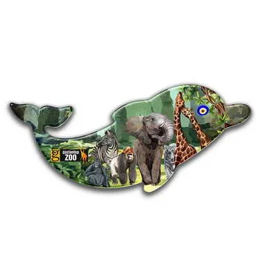 Toptan Hayvanat Bahçesi Temalı Uv Baskılı Yunus Şekilli Magnet 110x50 mm - Standart