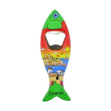 Bodrum Themed Customised UV Printed Fish Shape Printed Plastic Base Bottle Opener 42x130 mm