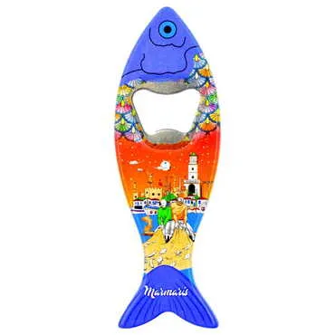 Marmaris Themed Customised UV Printed Fish Shape Printed Plastic Base Bottle Opener 42x130 mm