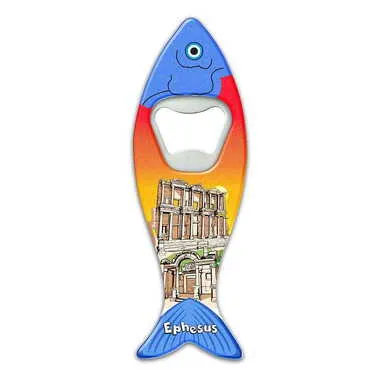 Museum Themed Customised UV Printed Fish Shape Printed Plastic Base Bottle Opener 42x130 mm