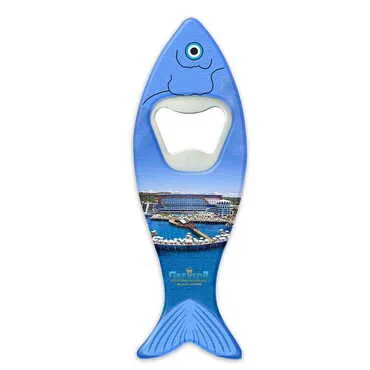 Hotel Themed Customised UV Printed Fish Shape Printed Plastic Base Bottle Opener 42x130 mm