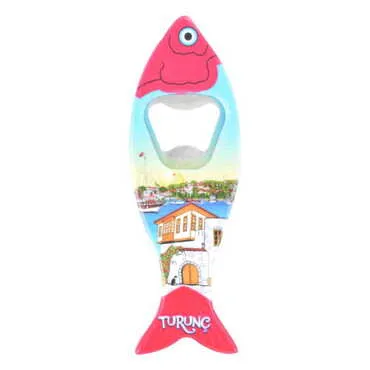 Turunc Themed Customised UV Printed Fish Shape Printed Plastic Base Bottle Opener 42x130 mm