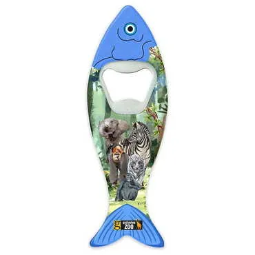 Zoo Themed Customised UV Printed Fish Shape Printed Plastic Base Bottle Opener 42x130 mm