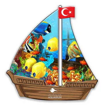 Aquapark Themed Customised UV Printed Plastic Base Sail Ship Shaped Fridge Magnet 77x80 mm
