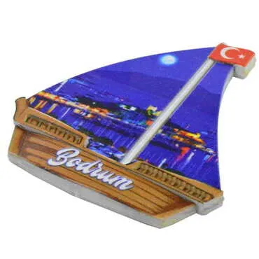 Bodrum Themed Customised UV Printed Plastic Base Sail Ship Shaped Fridge Magnet 77x80 mm - 2