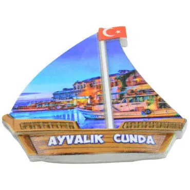 Cunda Themed Customised UV Printed Plastic Base Sail Ship Shaped Fridge Magnet 77x80 mm - 2