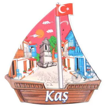 Kas Themed Customised UV Printed Plastic Base Sail Ship Shaped Fridge Magnet 77x80 mm