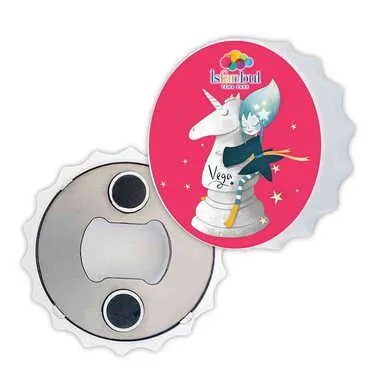 Theme Park Themed Customised UV Printed Bottle Cap Shaped Plastic Base Bottle Opener 58x15 mm
