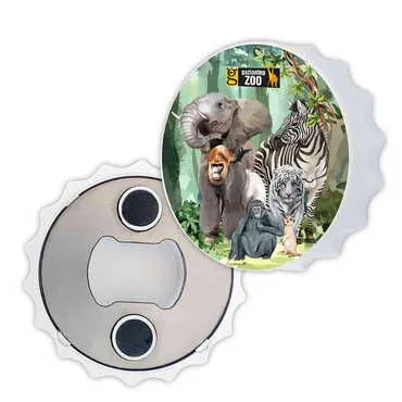 Zoo Themed Customised UV Printed Bottle Cap Shaped Plastic Base Bottle Opener 58x15 mm