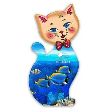 Toptan Aquapark Temalı Uv Baskılı Kedi Şekilli Magnet 43x87 mm