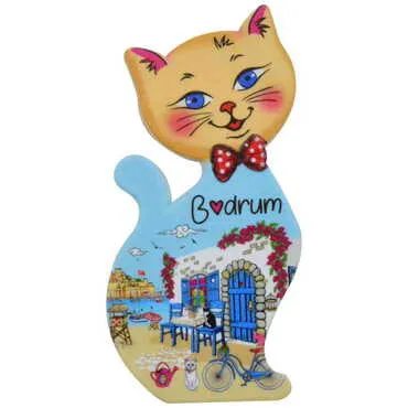 Toptan Bodrum Temalı Uv Baskılı Kedi Şekilli Magnet 43x87 mm