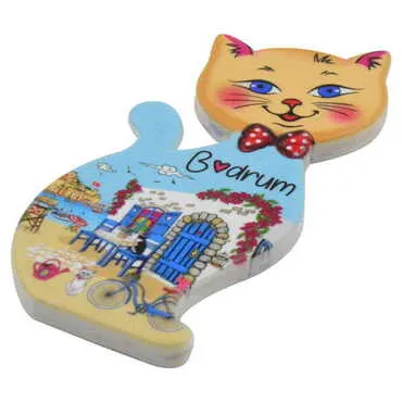 Bodrum Themed Customised UV Printed Plastic Base Cat Shaped Fridge Magnet 43x87 mm - 2