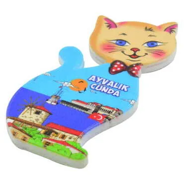 Cunda Themed Customised UV Printed Plastic Base Cat Shaped Fridge Magnet 43x87 mm - 2