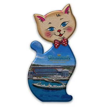 Hotel Themed Customised UV Printed Plastic Base Cat Shaped Fridge Magnet 43x87 mm