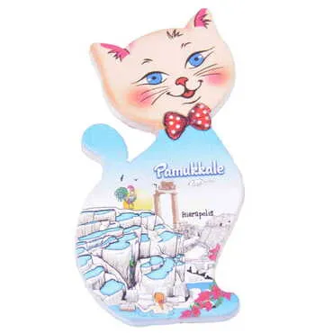 Toptan Pamukkale Temalı Uv Baskılı Kedi Şekilli Magnet 43x87 mm