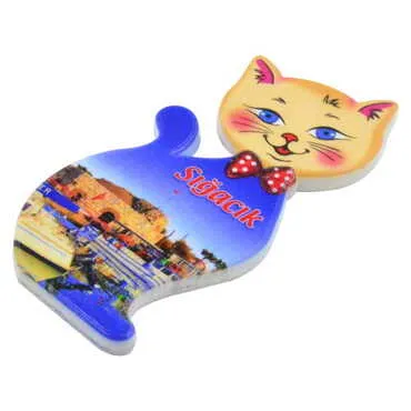 Sığacık Themed Customised UV Printed Plastic Base Cat Shaped Fridge Magnet 43x87 mm - 2
