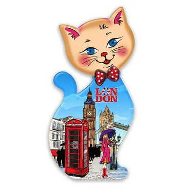 City Themed Customised UV Printed Plastic Base Cat Shaped Fridge Magnet 43x87 mm - Standart - 2