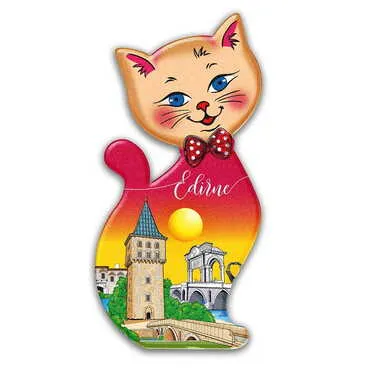 City Themed Customised UV Printed Plastic Base Cat Shaped Fridge Magnet 43x87 mm - Standart - 3