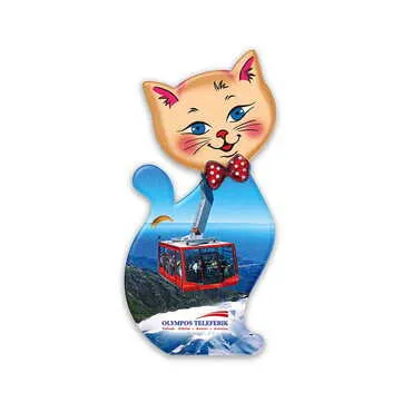 Toptan Teleferik Temalı Uv Baskılı Kedi Şekilli Magnet 43x87 mm