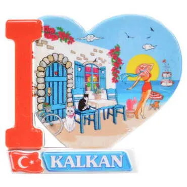 Kalkan Themed Customised UV Printed Plastic Base Heart Shaped Fridge Magnet 86x62 mm