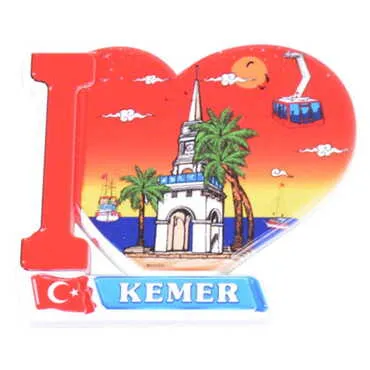 Kemer Themed Customised UV Printed Plastic Base Heart Shaped Fridge Magnet 86x62 mm