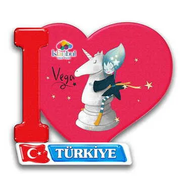 Theme Park Themed Customised UV Printed Plastic Base Heart Shaped Fridge Magnet 86x62 mm