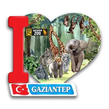 Toptan Hayvanat Bahçesi Temalı Uv Baskılı Kalp Şekilli Magnet 86x62 mm - Standart