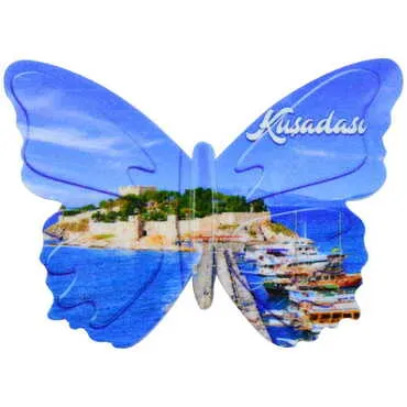 Toptan Kuşadası Temalı Uv Baskılı Kelebek Şekilli Magnet 80x58 mm