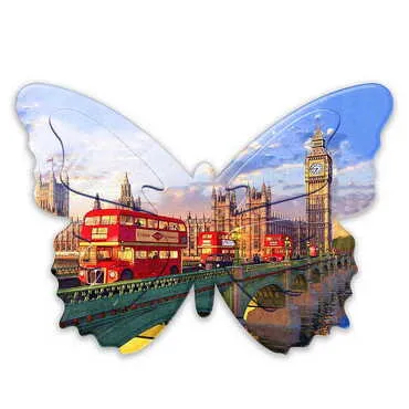 London Themed Customised UV Printed Plastic Base Butterfly Shaped Fridge Magnet 80x58 mm