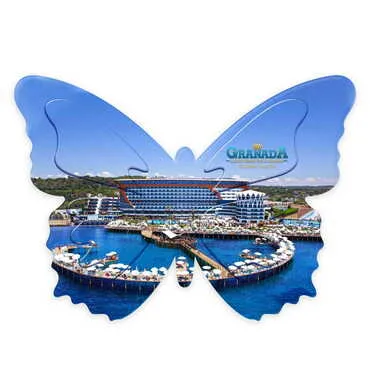 Hotel Themed Customised UV Printed Plastic Base Butterfly Shaped Fridge Magnet 80x58 mm