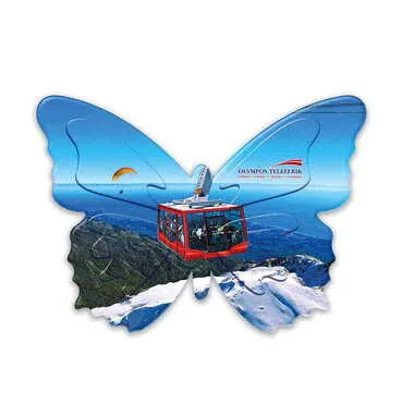 Toptan Teleferik Temalı Uv Baskılı Kelebek Şekilli Magnet 80x58 mm