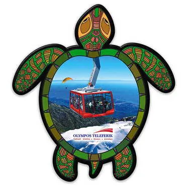 Toptan Teleferik Temalı Uv Baskılı Kaplumbağa Şekilli Magnet 80x74 mm