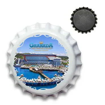 Hotel Themed Customised UV Printed Metal Crown Cap Shaped Fridge Magnet 30 mm
