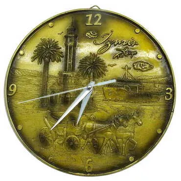 İzmir Themed Gold Color Polyester Wall Clock