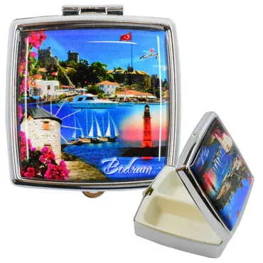 Toptan Bodrum Temalı Myros Metal Kare Hap Kutusu 54x58x18 mm